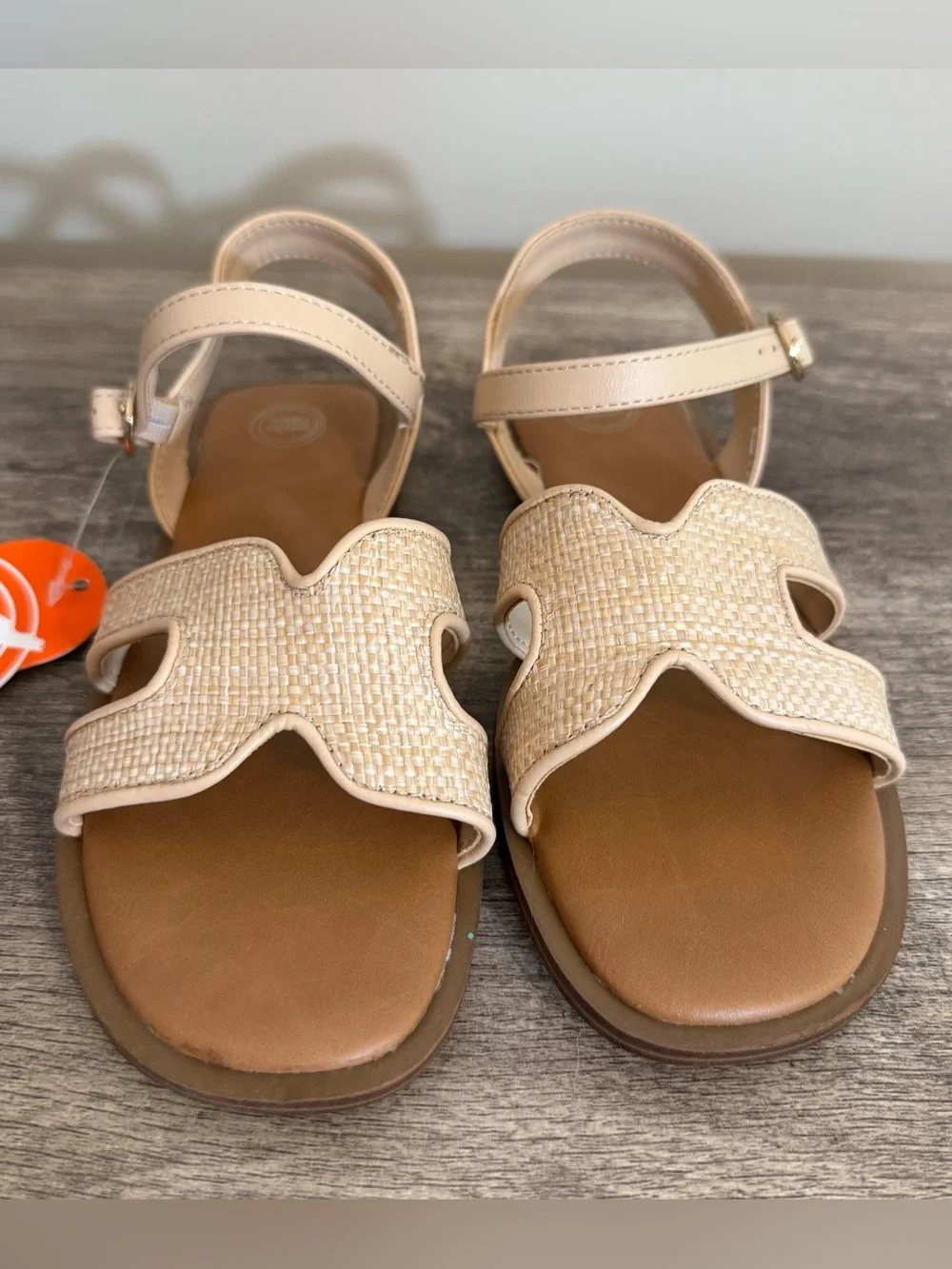 Wonder Nation Sandals Girls Sz 1 Raffia Cream/Light Beige Buckle Summer Neutral